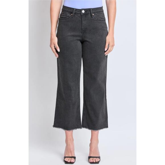 Royalty for Me Women's Size 12 Wide Leg Crop Jeans Raw Hem High Rise in Black - Picture 1 of 6